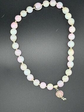 Pastel Pink & Mint Beaded Double Bracelet with Heart Charm